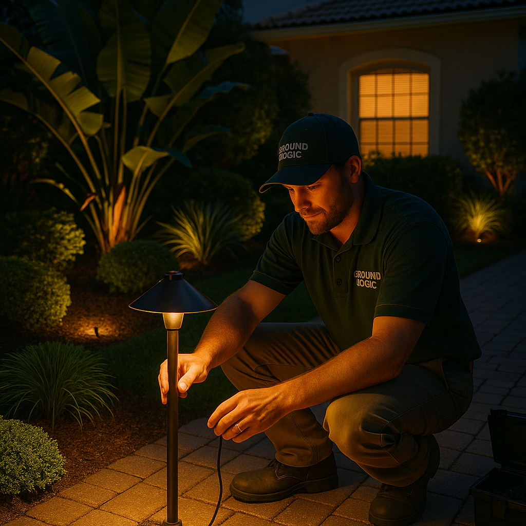 GroundLogic – A photograph captures a professional outdoor light sprinkler repair