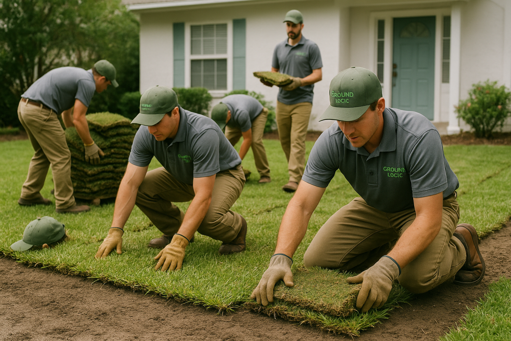 GroundLogic – A photograph captures four workers installing St. sprinkler repair